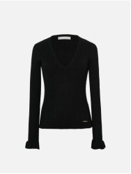 Camisola em malha canelada com detalhe de folhos