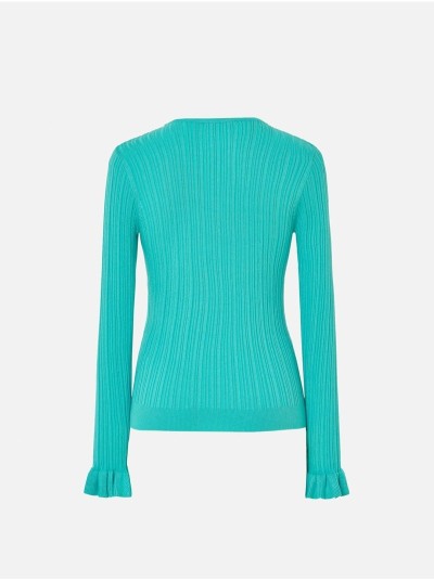 Camisola em malha canelada com detalhe de folhos