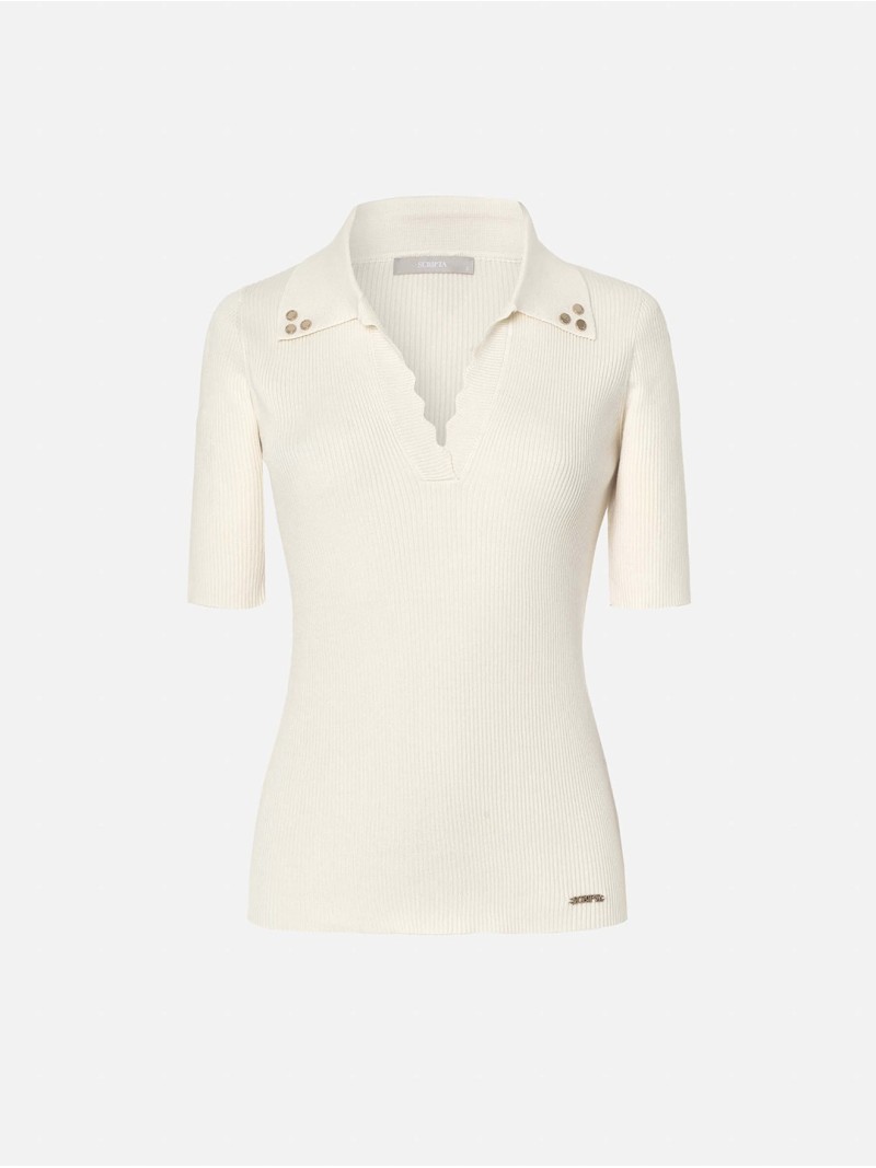 Camisola malha canelada com detalhe na gola
