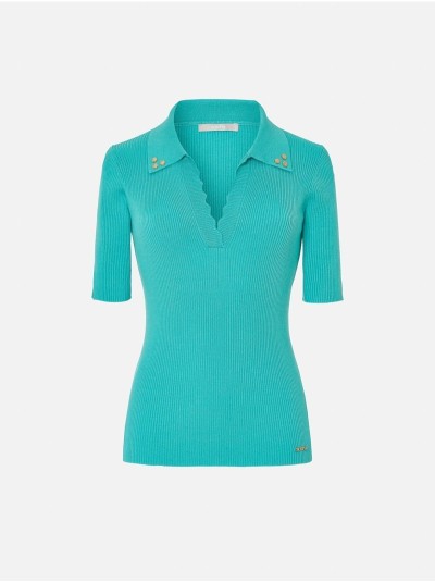 Camisola malha canelada com detalhe na gola