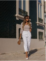 White denim pants with printed cuffs