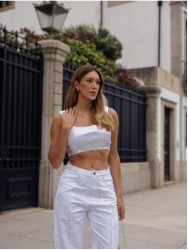 Calça de ganga branca com efeito foile