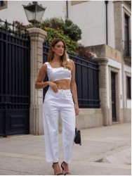 Calça de ganga branca com efeito foile