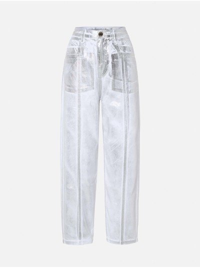 Calça de ganga branca com efeito foile