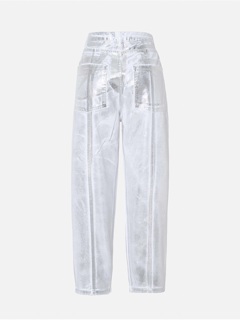 Calça de ganga branca com efeito foile