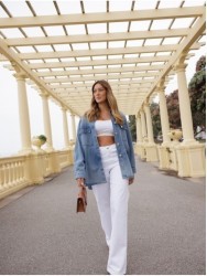 Blue denim jacket with an oversized fit