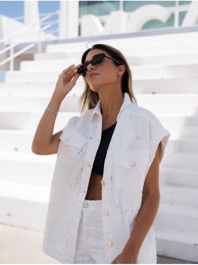 Denim vest with distressed details