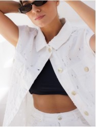 Denim vest with distressed details