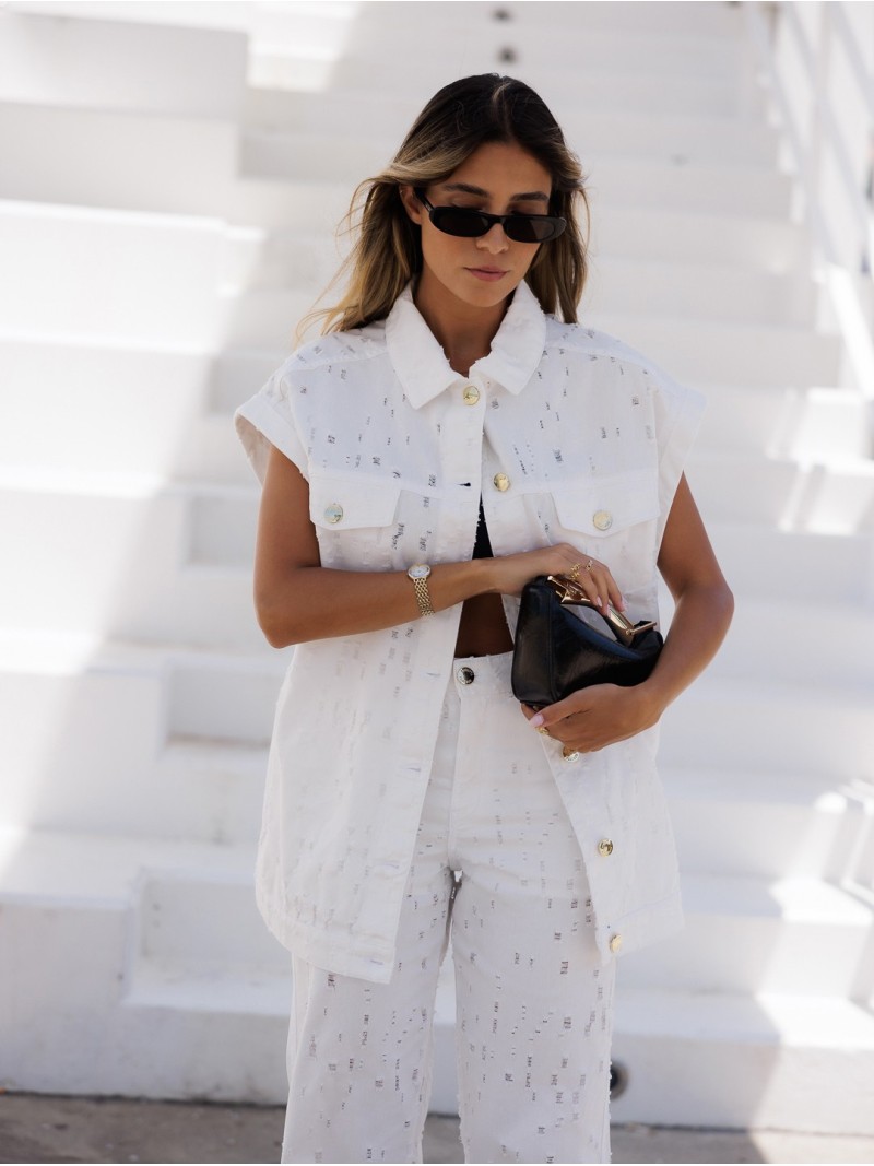 Denim vest with distressed details