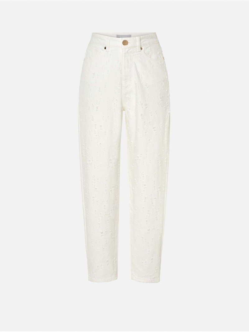 White denim trousers with a perforated effect