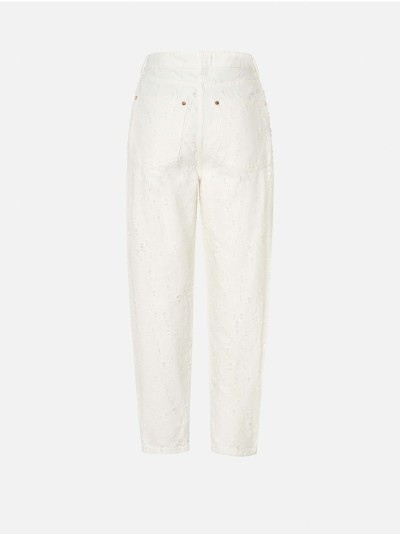 White denim trousers with a perforated effect