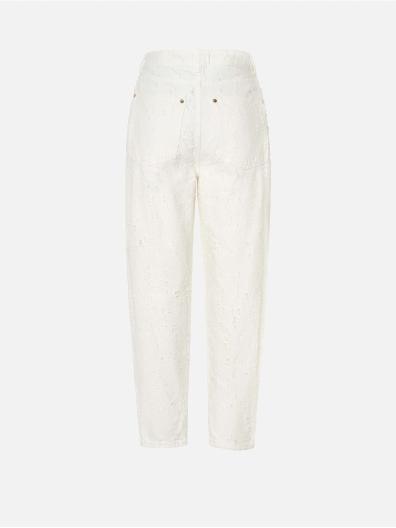 White denim trousers with a perforated effect