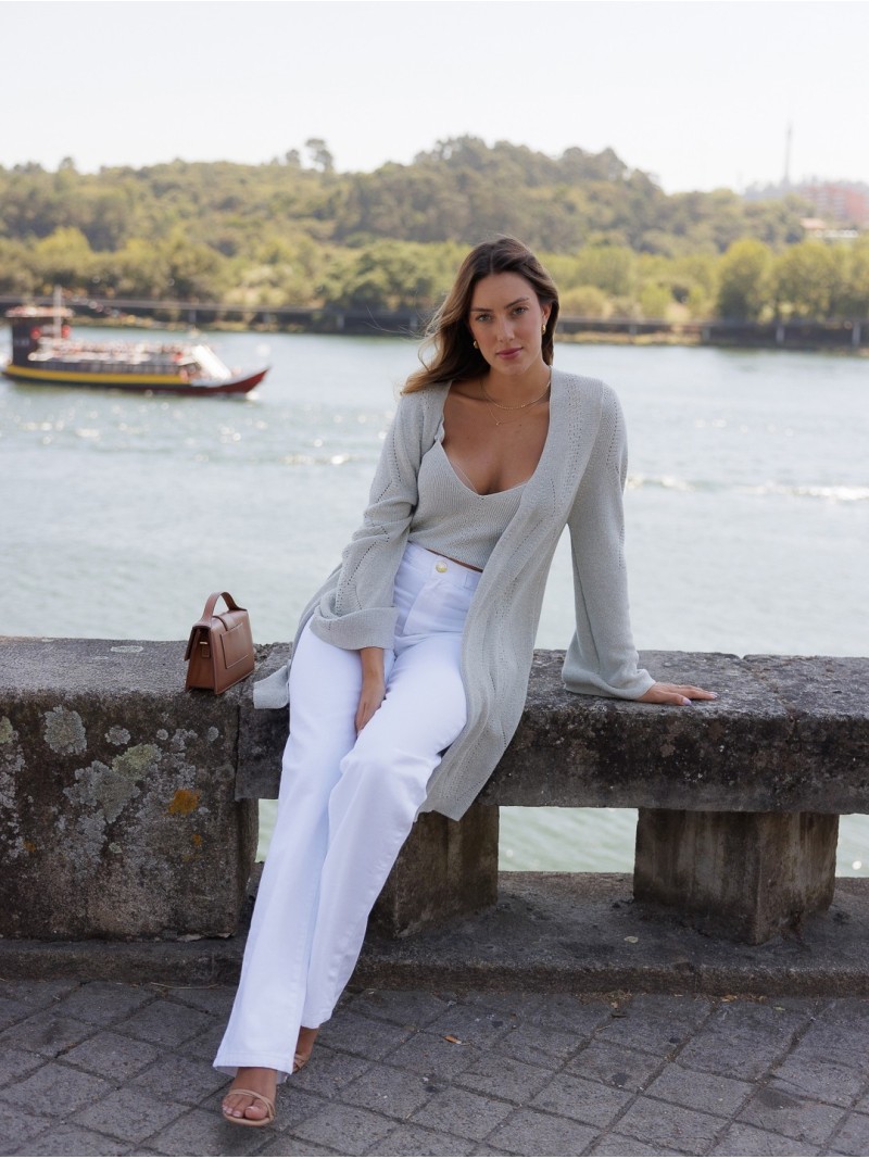 Long knit cardigan with wide sleeves