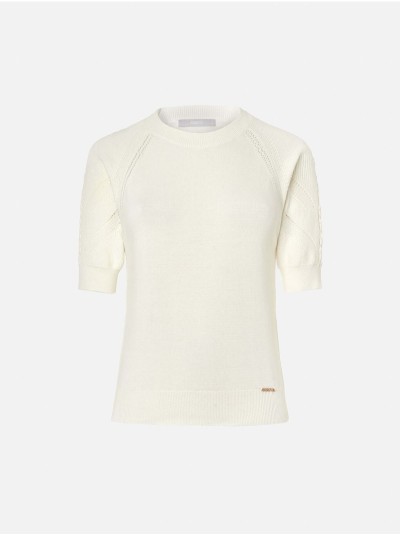 Camisola em malha com detalhes tricotados na manga