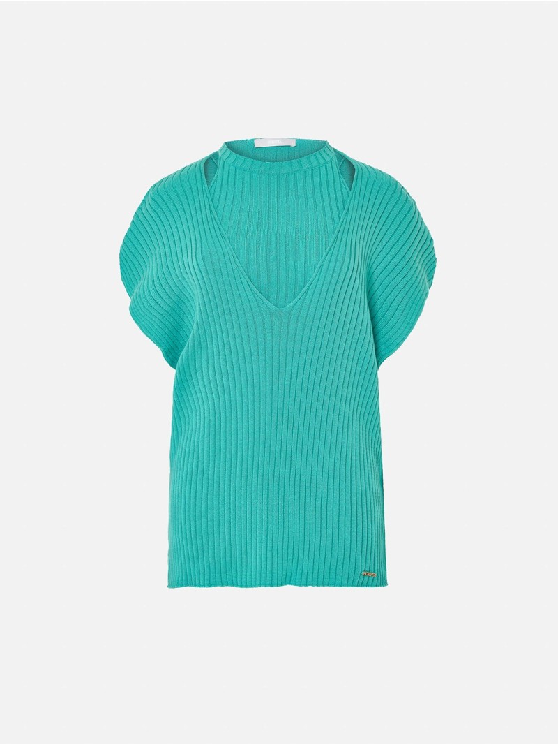 Camisola com manga curta e efeito top no interior