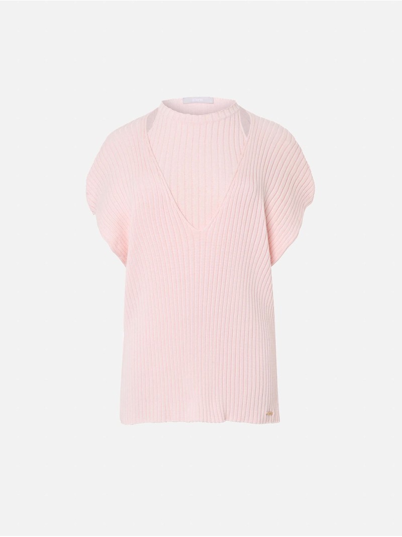 Camisola com manga curta e efeito top no interior