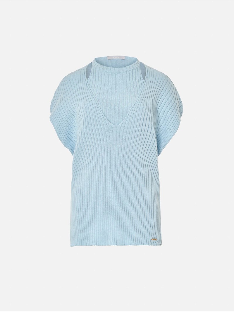 Camisola com manga curta e efeito top no interior