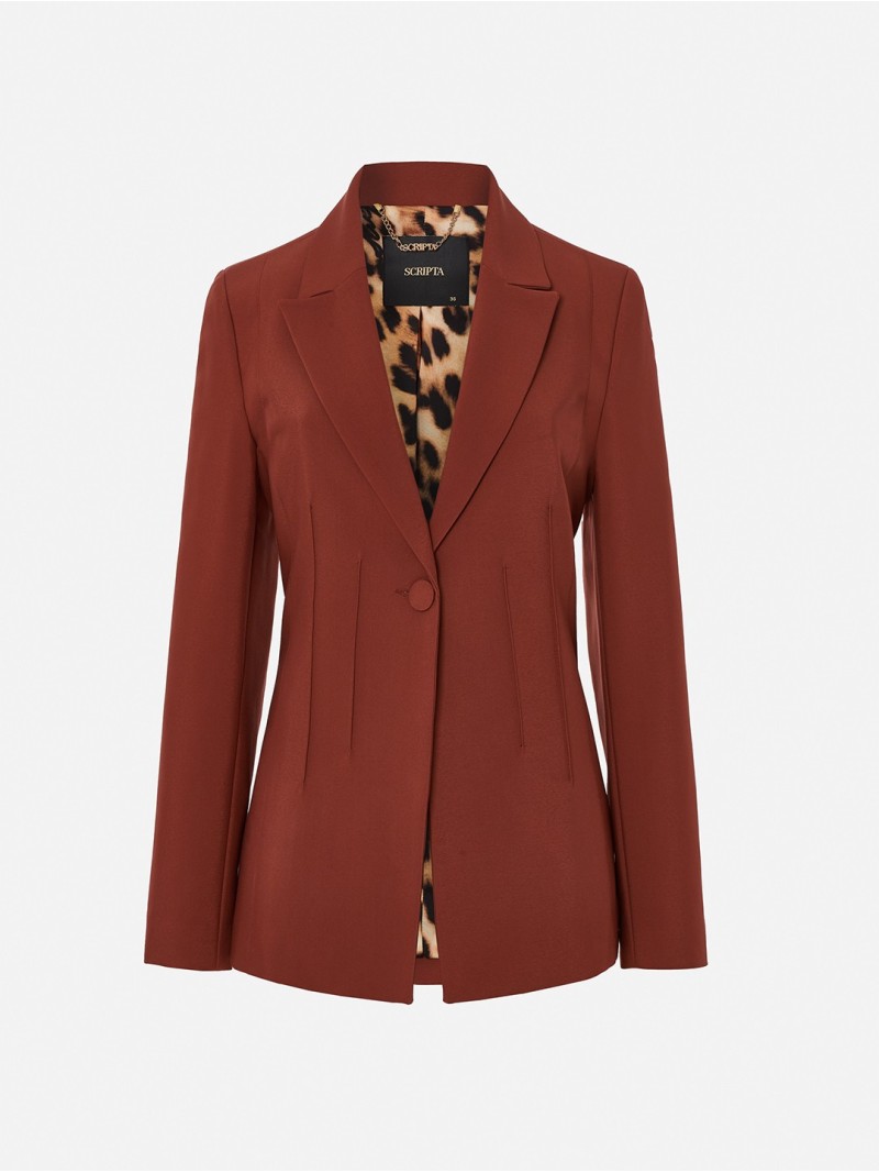 Blazer em tecido liso com pregas verticais