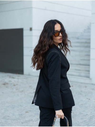 Blazer em tecido riscado