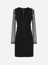 Vestido riscado com detalhe de transparência