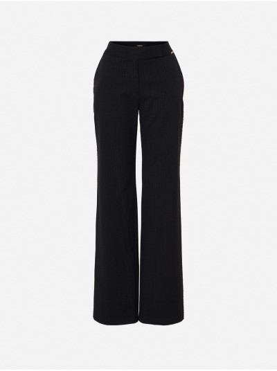 Calça comprida em tecido às riscas