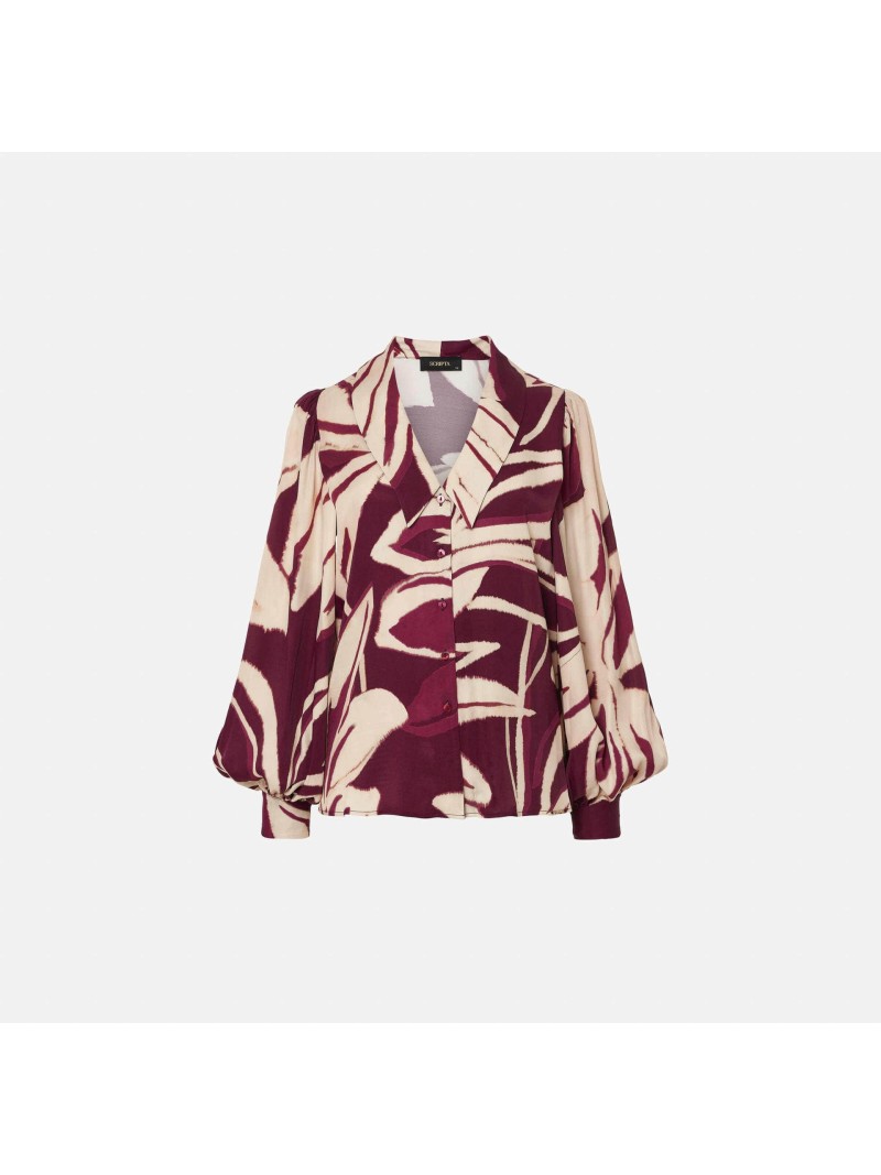 Blusa estampada com decote em V e manga abalonada