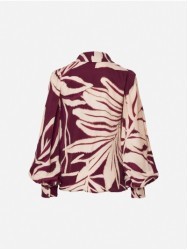 Blusa estampada com decote em V e manga abalonada