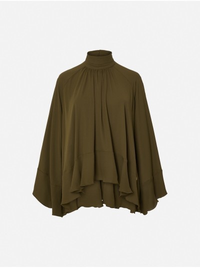 Blusa lisa fluída com folhos