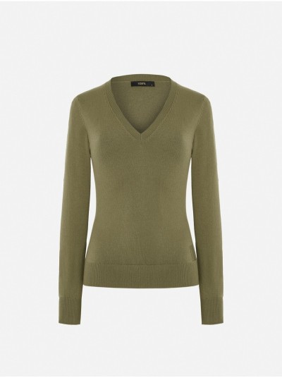 Camisola lisa com gola em V