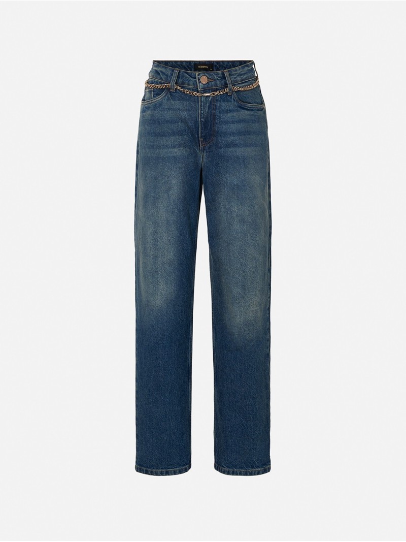 Calça de ganga com detalhe de corrente