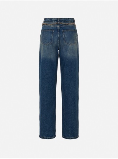 Calça de ganga com detalhe de corrente