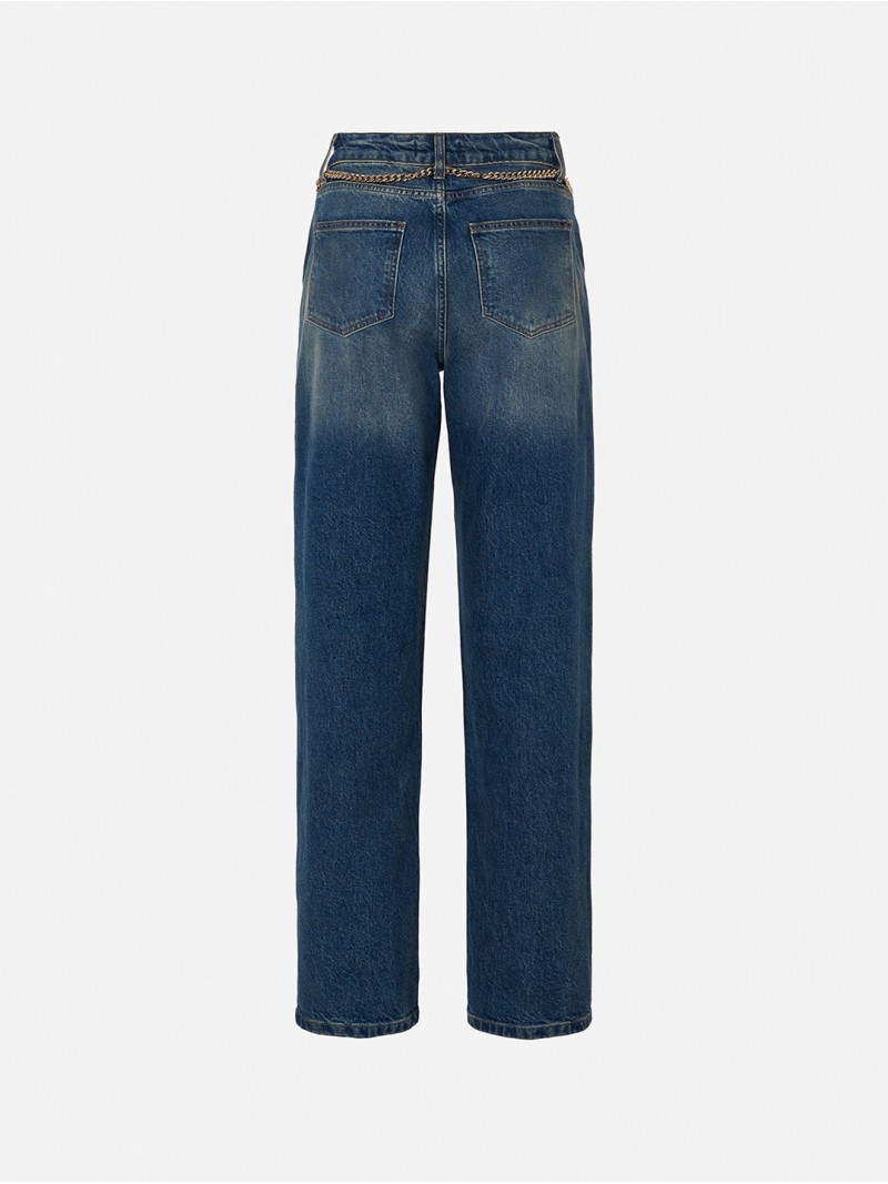 Calça de ganga com detalhe de corrente
