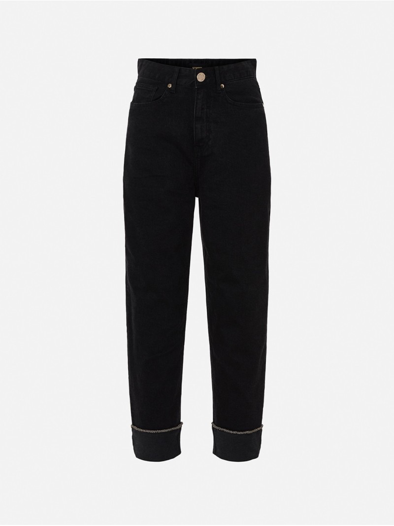 Calça de ganga preta com detalhes brilhantes