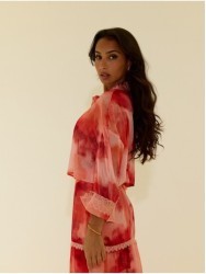 Short tie-dye blouse with lace detail