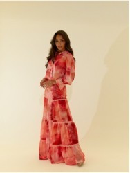 Long tie-dye skirt with gathers and lace