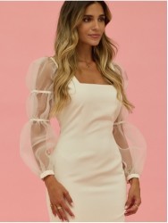 Vestido com manga abalonada em organza