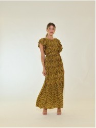 Long printed dress with ruffle sleeves