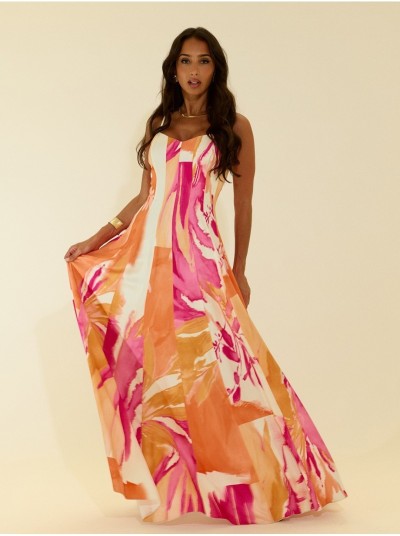 Vestido comprido com padrão e alça fina