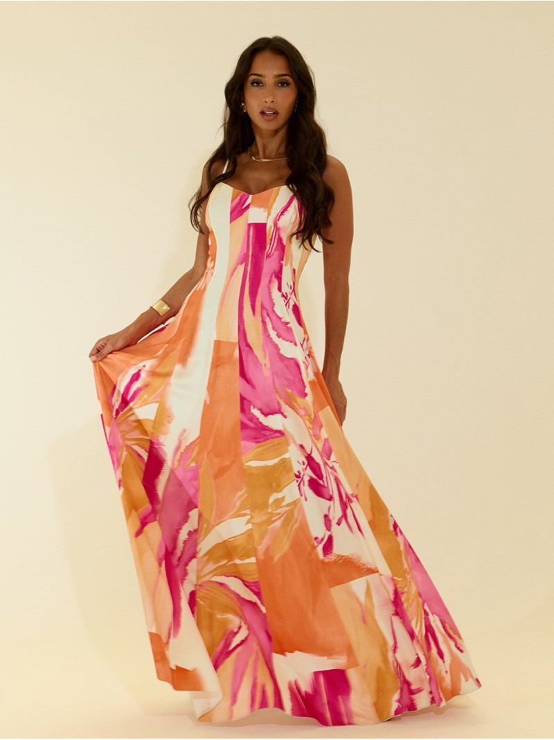 Vestido comprido com padrão e alça fina