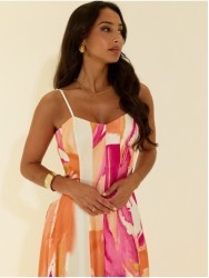 Vestido comprido com padrão e alça fina
