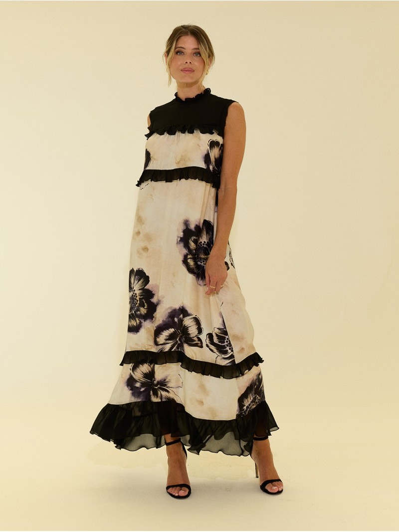 Printed dress with contrasting ruffles