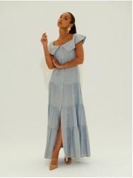 Long linen dress with square neckline
