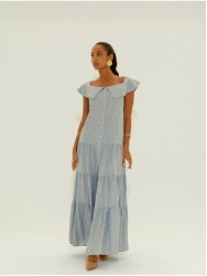 Long linen dress with square neckline