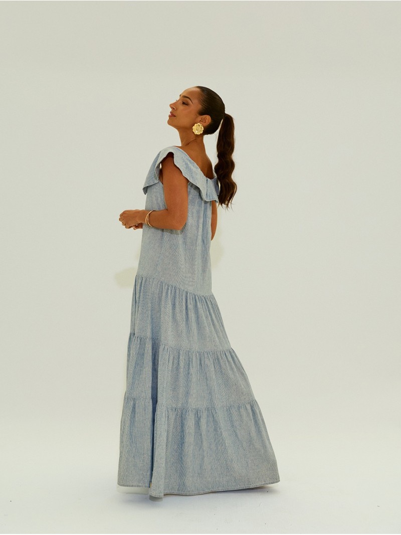 Long linen dress with square neckline