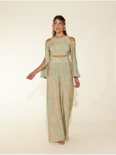 Printed jumpsuit with open sleeves