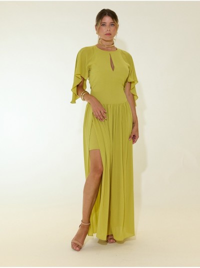 Long dress with keyhole detail and open sleeves
