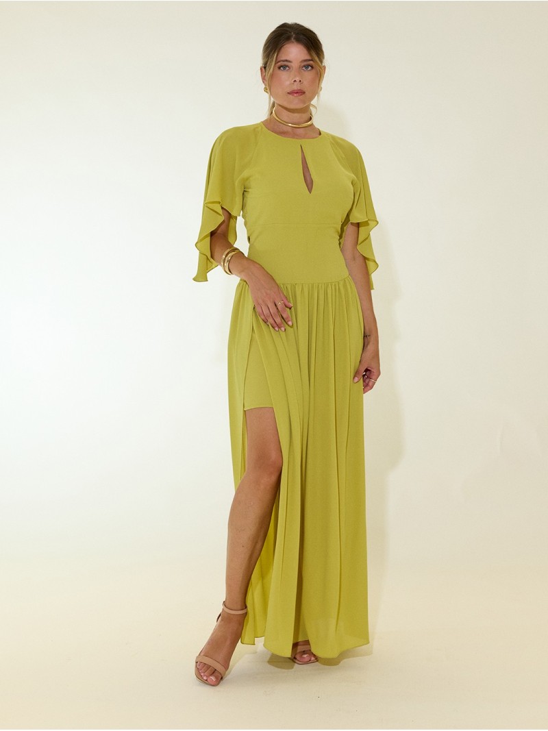 Long dress with keyhole detail and open sleeves