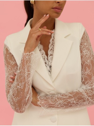 Blazer with lace sleeves