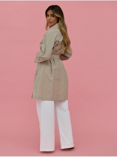 Plain gabardine coat with buttons