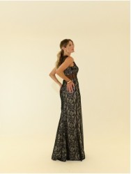 Long printed dress with tulle